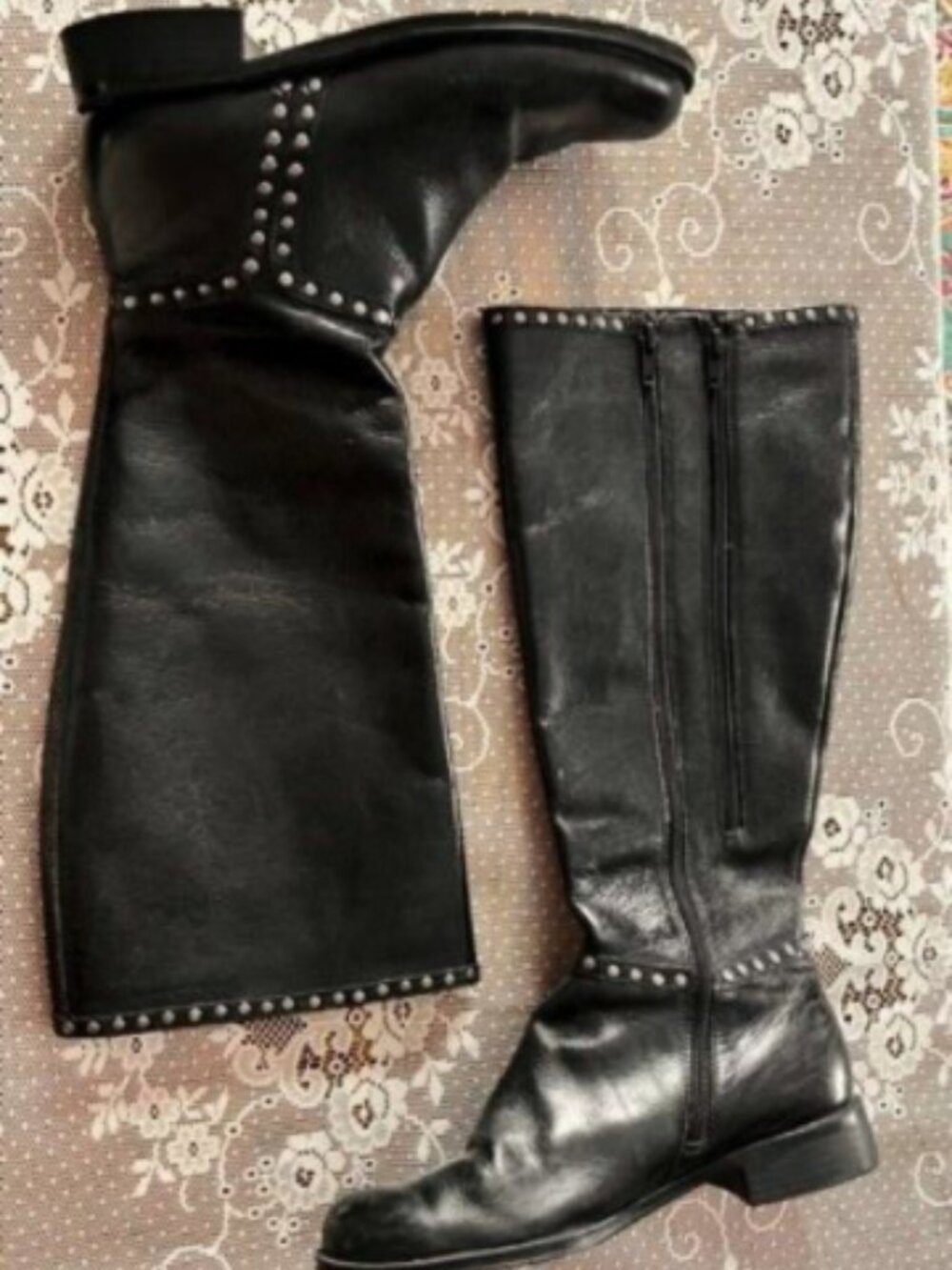 Aerosoles Iridescence Black Leather Studded Knee High Boots Size 8M